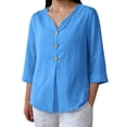 thumbnail image 6 of Linen Tops Women Summer Blouses For Women Boho Peasant Gauze Blouses Linen Clothing For Women Solid Color Work Blouses Cotton Boho Tops Gauze Shirts For Women Womens Summer Tops Sky Blue M, 6 of 8