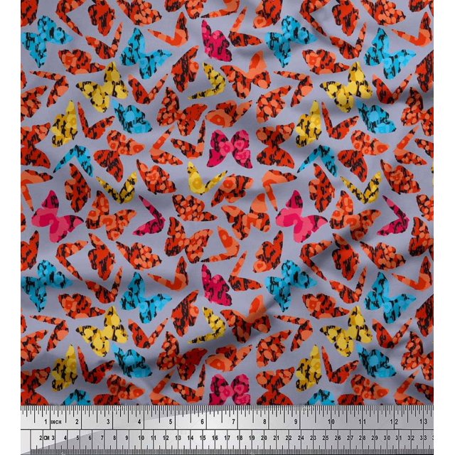 Soimoi Rayon Fabric Texture & Butterfly Print Fabric by Yard 42 Inch Wide