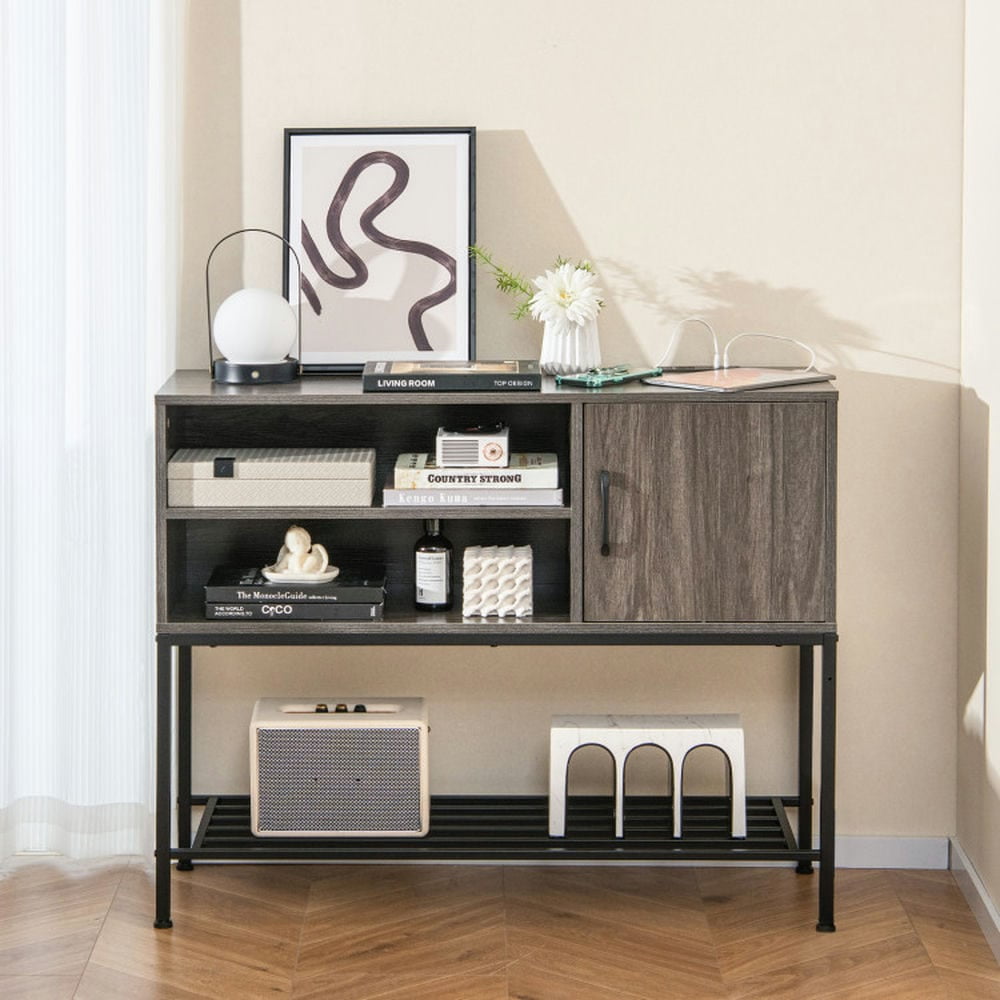 Spaco Coffee Bar Cabinet, Buffet Sideboard with Power Outlets and USB Ports, Cabinet for Indoor, Gray