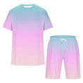 thumbnail image 5 of YLSDY Mens Short Sets 2 Piece Outfits Causal Gradient Color Tracksuit Sweatshirt and Drawstring Shorts Set for Men Suits Pink 16, 5 of 5