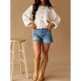 thumbnail image 6 of Women's Cropped Cardigan Sweaters Fall Long Sleeve Open Front Color Block Knit Outwear Coats Color L, 6 of 8