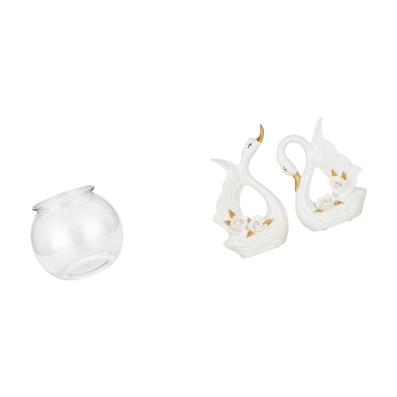 3 Pieces Desktop Aquarium Tank Transparent Small Fish Bowl Vase Durable Ceramic Swan Sculpture Home Office Decor