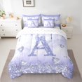thumbnail image 2 of Homewish Girly Purple Letter A Bedding Comforter Set 7pcs, Romantic Glitter Diamond King Bedding Sets, Teens Kids Girls Women Reversible Bed Sheets, Breathable Home Decor, 2 of 7