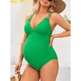 thumbnail image 5 of Sociala Maternity Swimsuit One Piece Tie Back Bathing Suit Scallop Trim V Neck Pregnancy Swimwear, 5 of 6