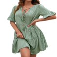 thumbnail image 2 of Printemps/été Nouvelles Femmes Ample Robes Décontractées 5 Points Manches Mi-Longueur V-Cou Robe, 2 of 6