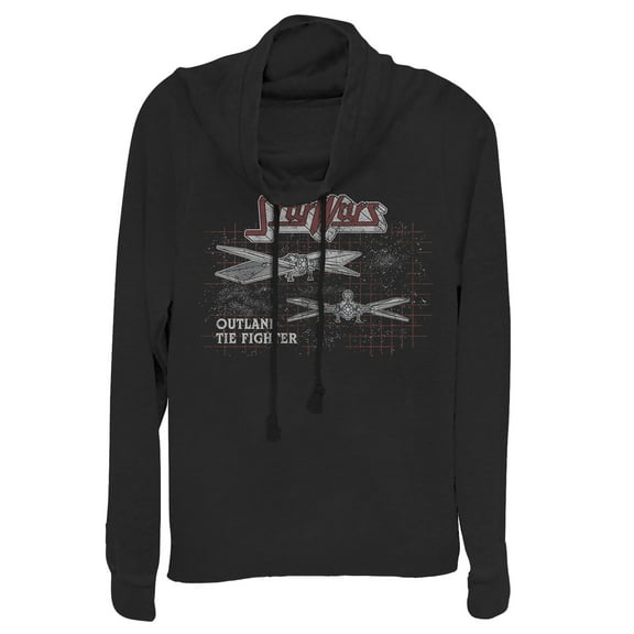 Junior's Star Wars: The Mandalorian Outland Tie Fighter  Cowl Neck Sweatshirt Black 4X Large