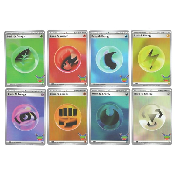 Collectible Pokemon 30th Celebration - Foil Energy Card Lot x8 - Grass Fire Dark - Stamped