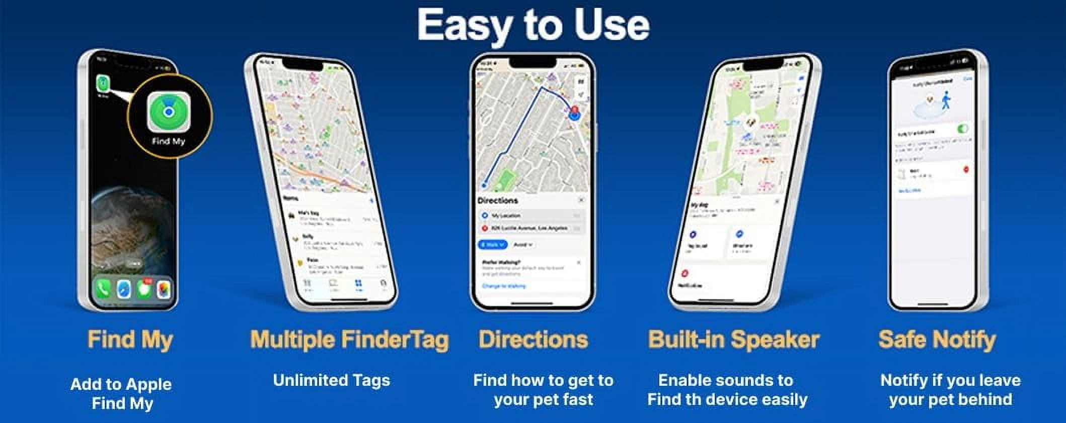 GPS Tracker Collar, Unlimited Range Waterproof Pet Cat Dog Anti-Lost Device Smart Locator Tracking GPS Pet Tracker Collar for Apple iOS FindMy (Blue, Small)
