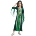 thumbnail image 3 of inlzdz Medieval Renaissance Princess Costume for Girls Gothic Vintage Long Maxi Dress Halloween Green 16, 3 of 4