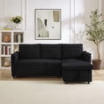 thumbnail image 3 of L-Shaped Corduroy Modular Sectional Couch with Chaise Lounge, Pull-Out Bed, Convertible Sleeper Sofa Bed with Storage for Living Room, Black, 3 of 7
