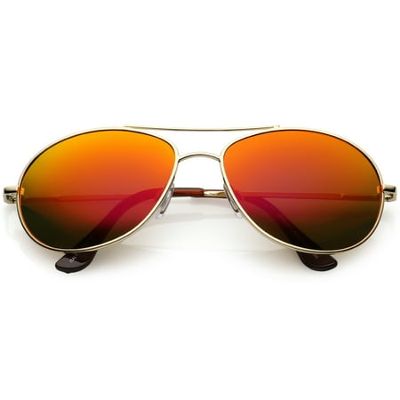sunglassLA - Unique Metal Oval Aviator Sunglasses Double Nose Bridge Mirrored Polarized Lens 58mm -