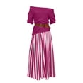 thumbnail image 5 of ClodeEU Women's 2 Piece Outfit ,Off Shoulder Ruffle Top and Striped Maxi Skirt Set with Belt Hot Pink,Women's Plus XXL, 5 of 7
