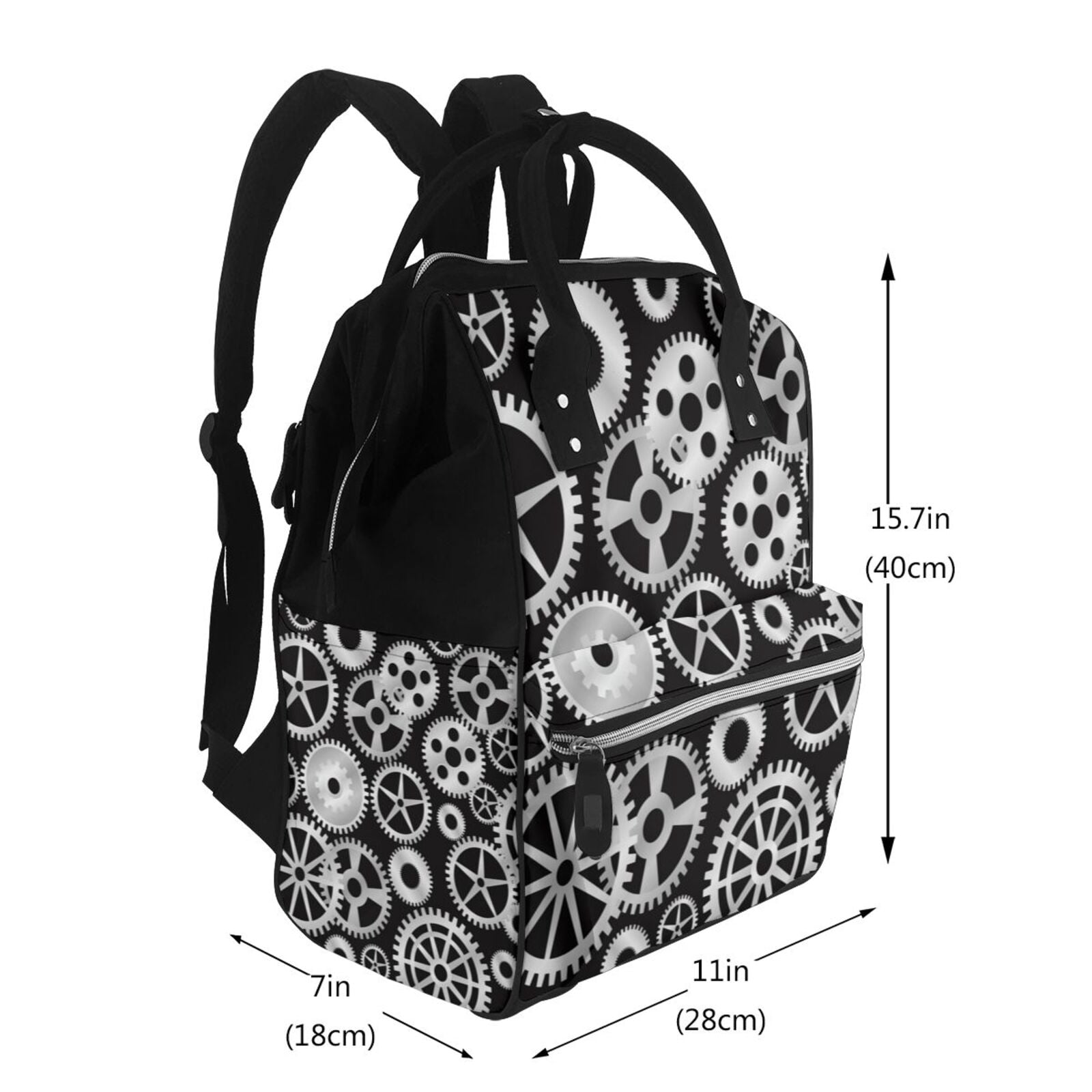 Fuzoiu Metallic Gears Print Diaper Bag Backpack,Baby Essentials Travel Tote,Multi function Waterproof Diaper Bag, Travel Essentials Baby Bag - Unisex