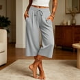 thumbnail image 3 of Bloomae Women's Capri Pants Lightweight Casual Wide Leg Yoga Capris Pants Loose Comfy Elastic High Waist Drawstring Cropped Lounge Sweatpants with Pockets, 3 of 10