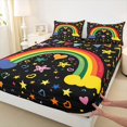 thumbnail image 5 of Manfei Cartoon Cloud Rainbow Queen Sheets, GraffitiStars Queen Sheet Sets, Black Orange, 4-Piece, 1 Flat Sheet, 1 Fitted Sheet and 2 Pillowcases, 5 of 6