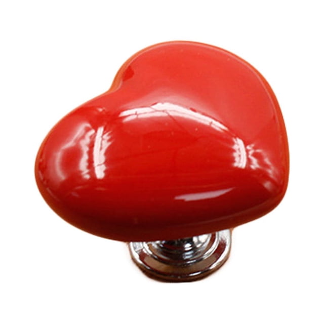 Perilla de puerta de cerámica con forma de corazón, tirador para cajón, armario, muebles (rojo, L)