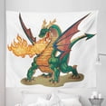 thumbnail image 1 of Dragon Tapestry, Mythical Spitting Monster Dreamy Mascot Reptilian Culture Cartoon, Fabric Wall Hanging Decor for Bedroom Living Room Dorm, 5 Sizes, Hunter Green Dark Orange, by Ambesonne, 1 of 1