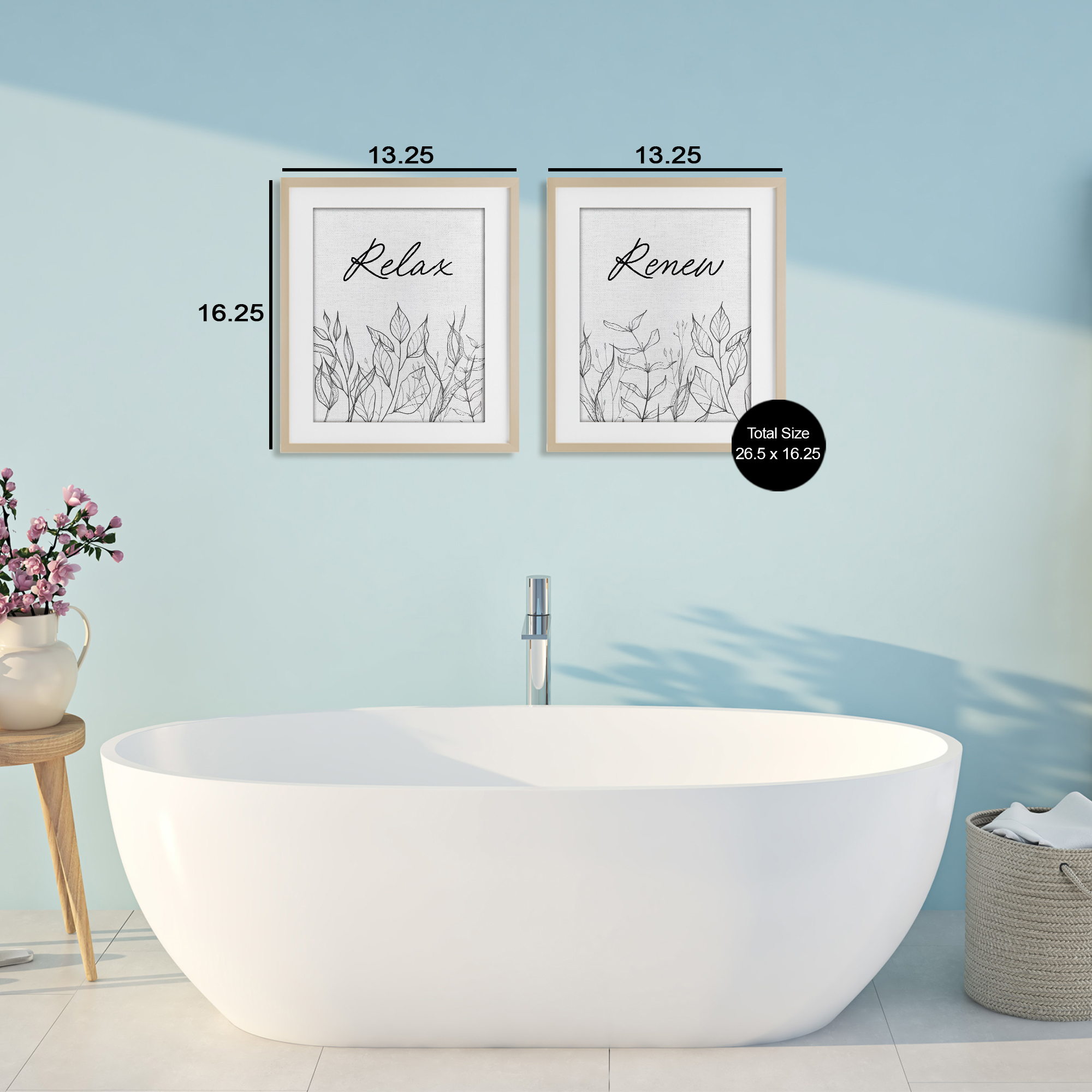 Relax and Renew Leaf Outlines 2 Piece Birch Framed Print Under Glass Set, design by Lettered and Lined