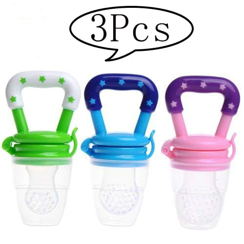 Amerteer Baby Fruit Feeder Pacifier (3 Pack) - Fresh Food Nibbler, Infant Fruit Teething Toy, Food Grade Silicone Pouches for Toddlers & Kids S/M/L