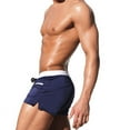 thumbnail image 4 of Men's Navy Blue Swim Trunks Square-Cut With Pocket Quick Dry Swimsuit Bathing Suit, 4 of 5