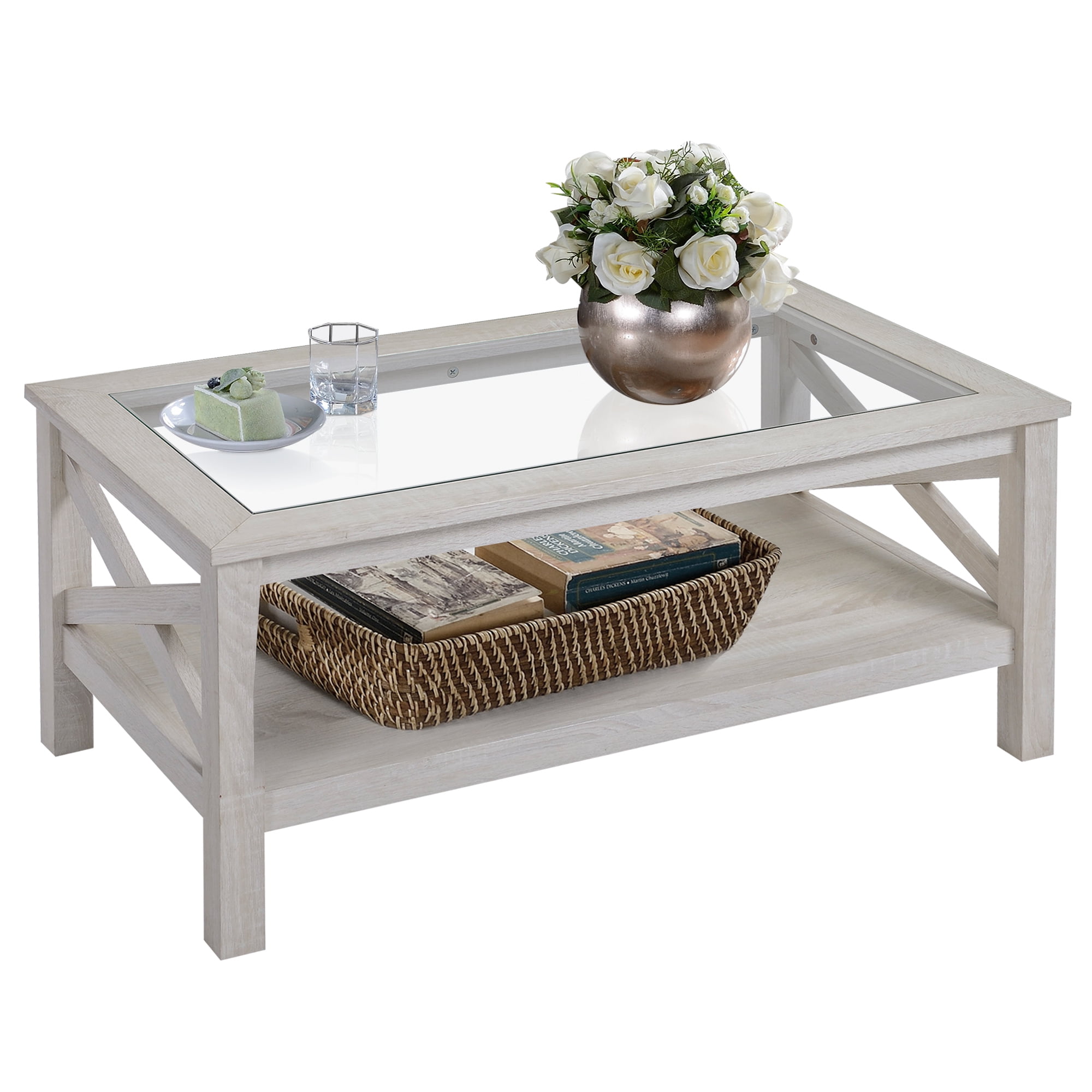 Traditional Wood Coffee Table, White Oak
