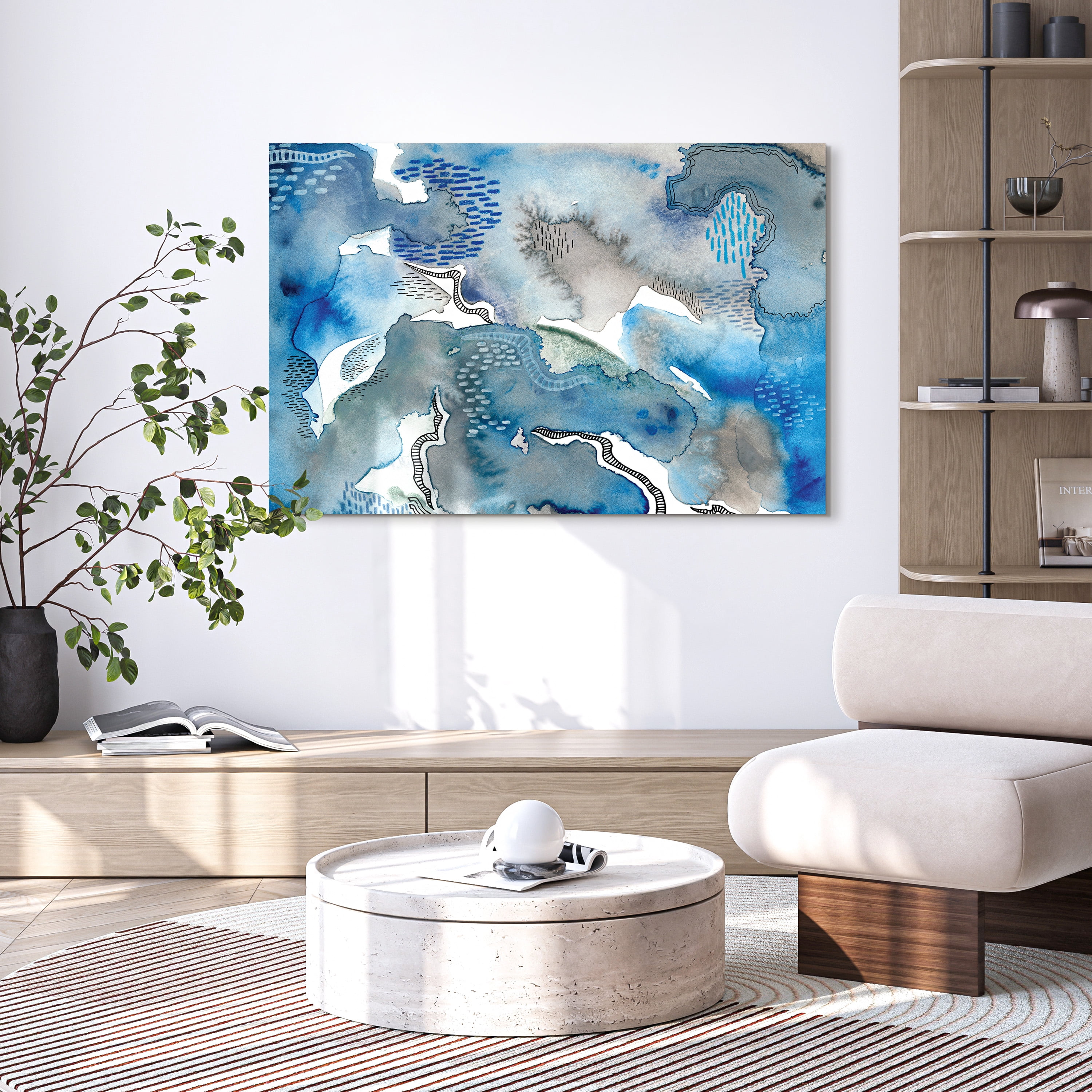 Empire Art Direct Subtle Blues II Frameless Free Floating Tempered Glass Panel Graphic Wall Art, 32" x 48" x 0.2", Ready to Hang