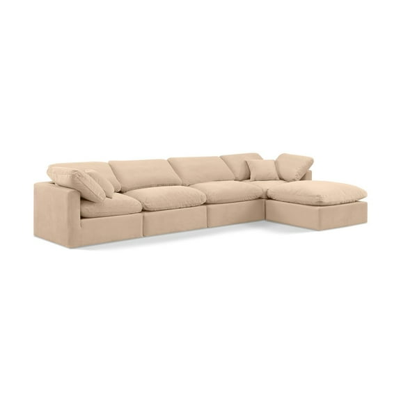 Meridian Furniture Indulge 129" Velvet L-Shaped Modular Sectional in Beige