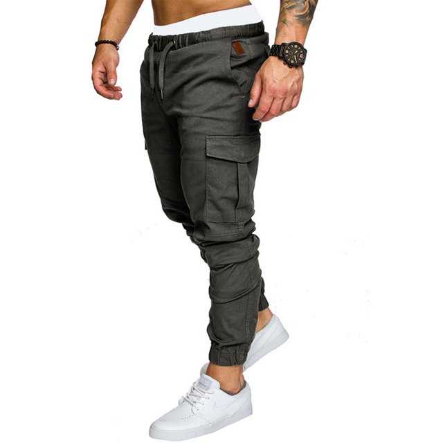 FOCUSNORM Men’ s Trousers Solid Color High Waist Pants with Multiple Pockets