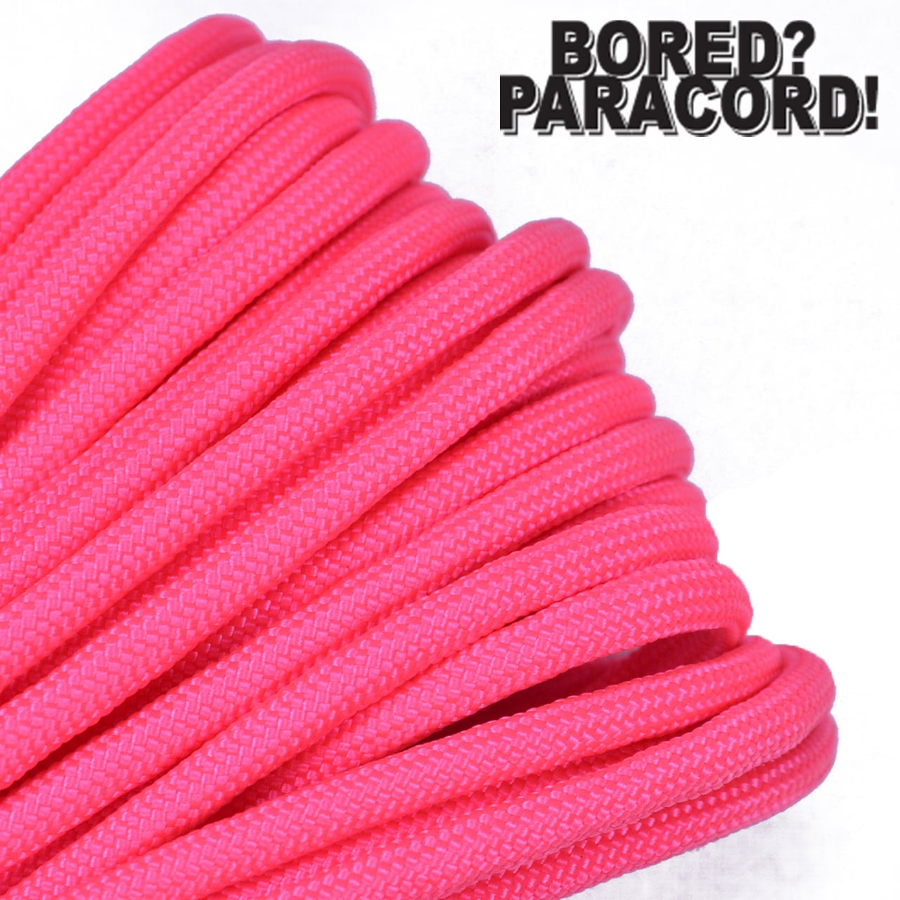 Bored Paracord Brand 550 lb Type III Paracord - Think Pink 100 Feet, White