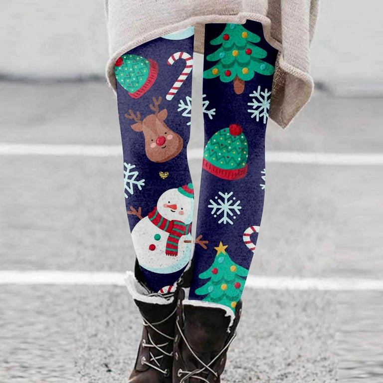 Susanny Plus Size Xmas Leggings Christmas High Waisted Workout Funny Yoga  Work Pants for Women Snowman Tummy Control Holiday Soft 7/8 Leggings High  Waist Tight Dark Blue M 