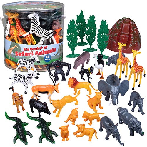Wild Animal Safari Action Figures - Big Bucket of Jungle Safari Animals -  Huge 30 Piece Set 