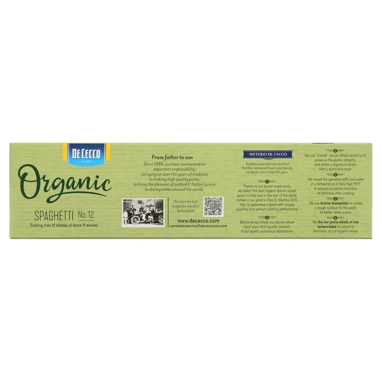 De Cecco Organic Spaghetti No.12 Pasta, 12 oz – Contains
