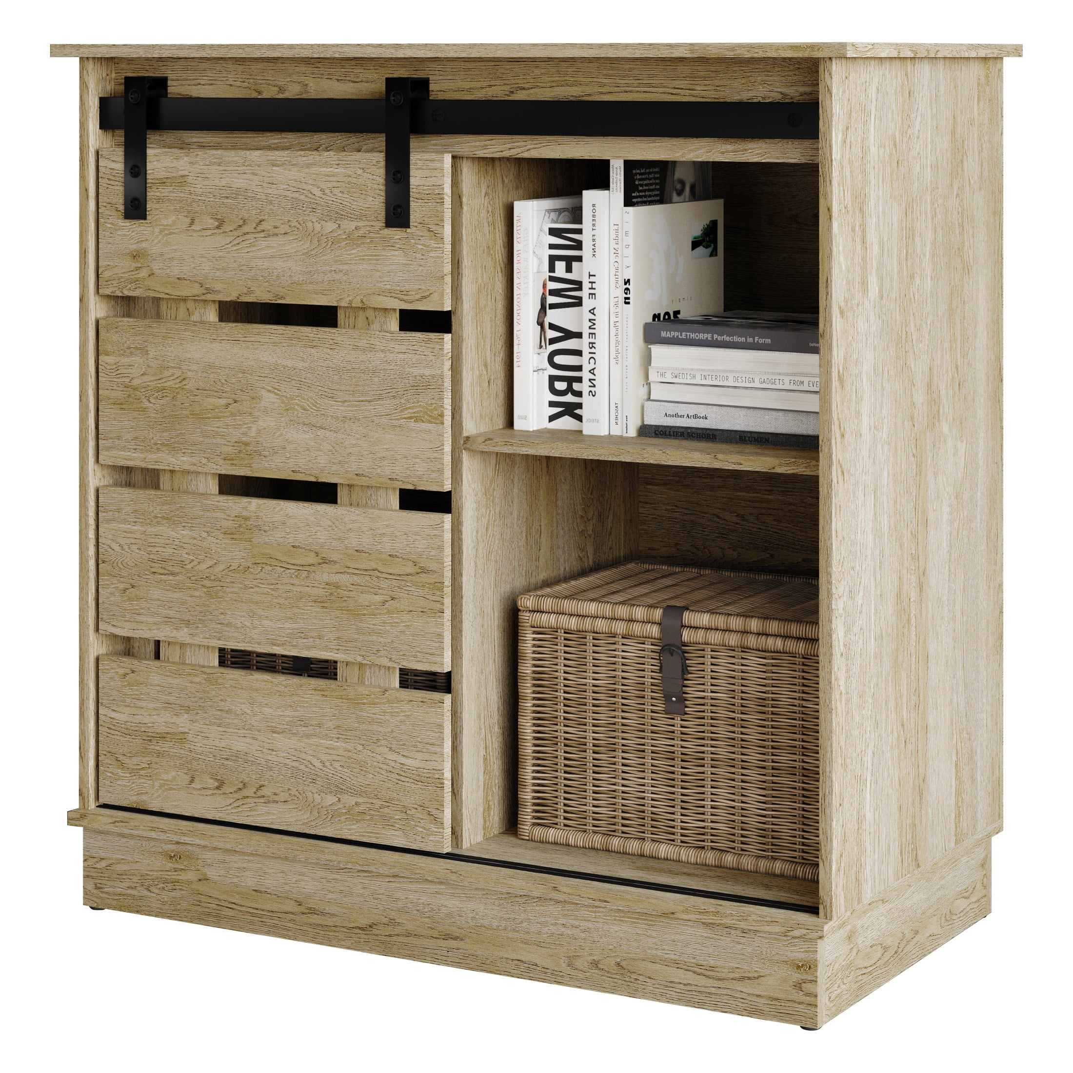 Castle Place Farmhouse Sideboard Buffet Cabinet, Light Oak
