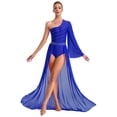 thumbnail image 2 of RUNQHUI Robe de Danse Moderne Contemporaine à Manches Chauve-Souris Longues en Maille Fluide pour Femmes Bleu TG, 2 of 7