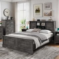 thumbnail image 3 of BOSHIRO Queen Size Bed Frame with Charging Station, Farmhouse Headboard with Sliding Barn Doors and Storage, Platform Design with Bracket Footboard, Noiseless, No Box Spring Required, Grey, 3 of 7