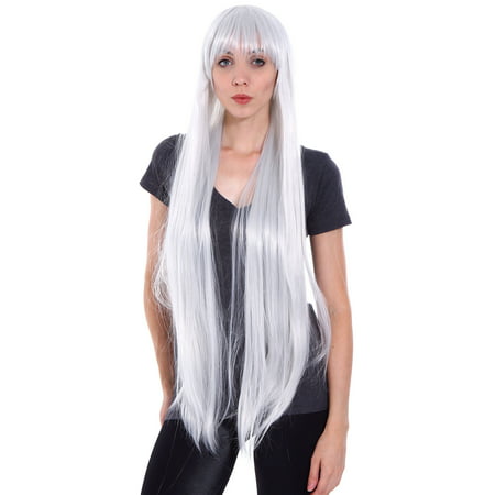 Taobaopit Long Cosplay Party Silver White Mixed Straight Wig 100cm