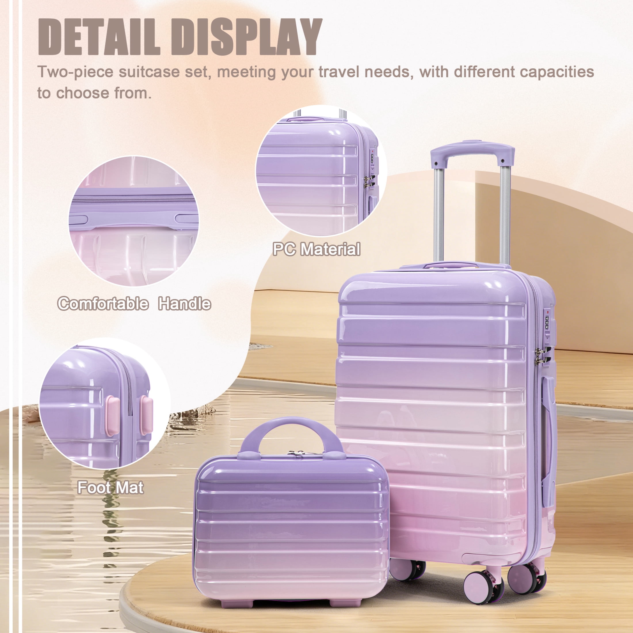 Noble House Vance 20"/14" Hardshell Spinner Luggage Set, Carry-On Suitcase and Cosmetic Case, Pink & Purple, Set of 2