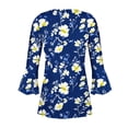 thumbnail image 4 of CYMMPU Fall Trendy Shirts 3/4 Sleeve Spring Tops Button V Neck Flare Sleeve Loose Fit Tunic Tops Flower Printed Blouses for Women Dressy Casual Empire Waist A Line T-Shirts Multicolor L, 4 of 5