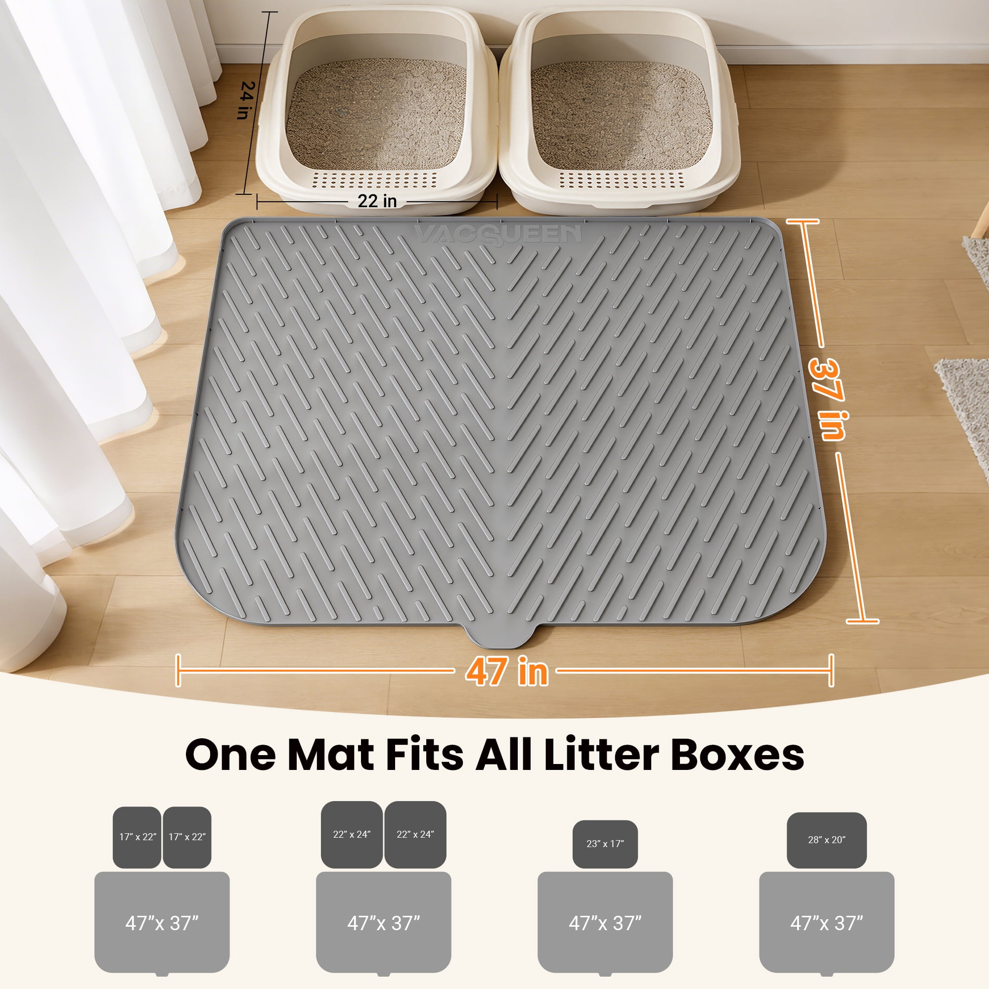Vacqueen Silicone Waterproof/Urineproof & Non-Slip Rubber Cat Litter Mat with Lip, Large: 47.2 x 37.4 in
