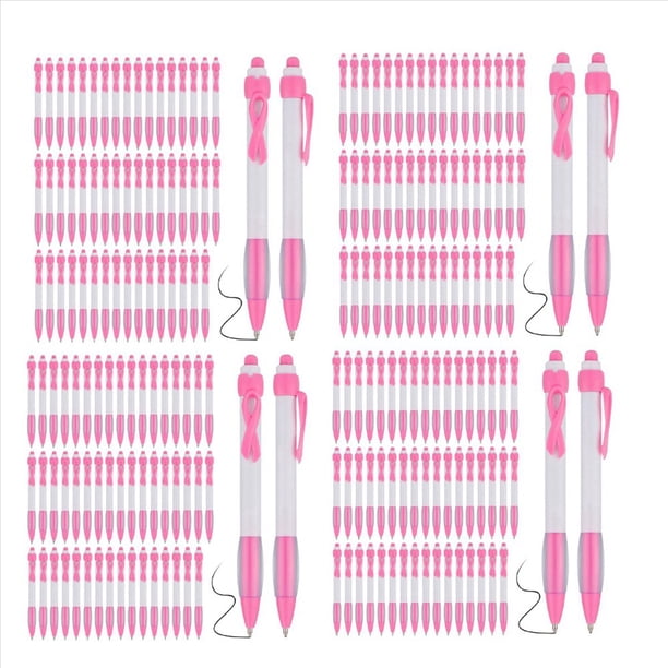 200 BolíGrafos con Cinta Rosa una Granel, BolíGrafos RetráCtiles de para Suministros de Oficina, Regalo para Mujeres y NiñAs