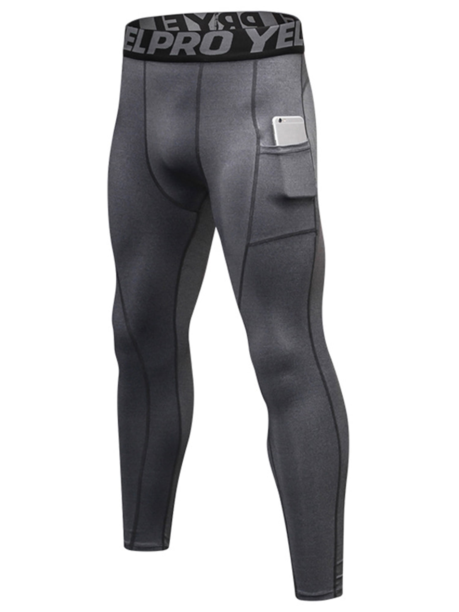 Mens Workout Leggings Compression Pants Athletic Running Gym Tights With Side Pockets Dry Fit