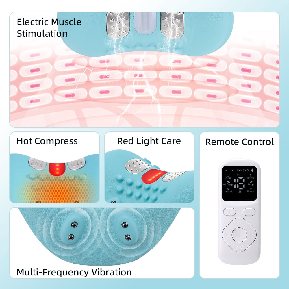 Neck Massager Pillow with Heat, Electric Neck and Shoulder Massager with 6 EMS Massage Modes 9 Adjustable Levels, 4 Vibration Level, Remote Control, Blue