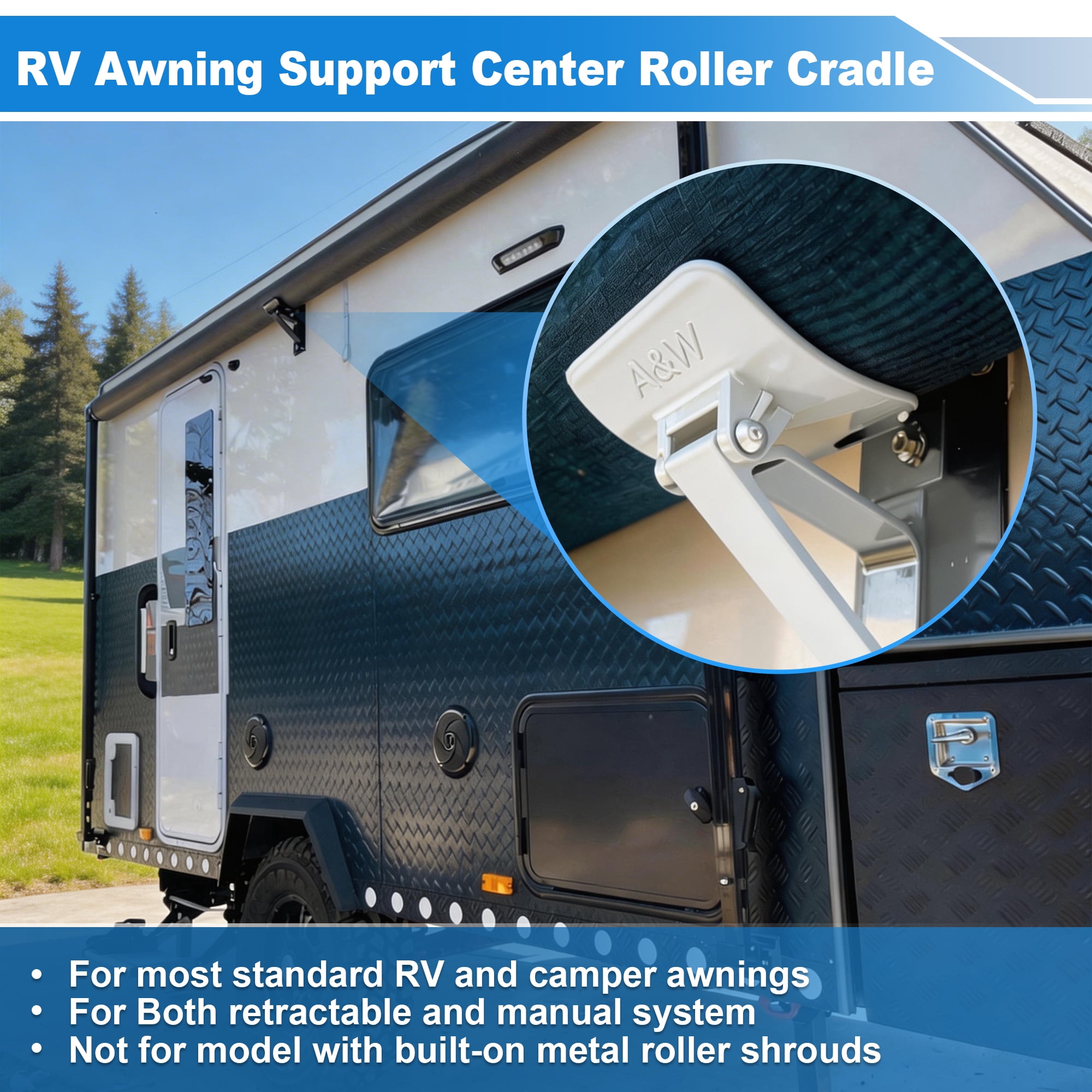 Unique Bargains RV Awning Support Roller Cradle Center Bracket White
