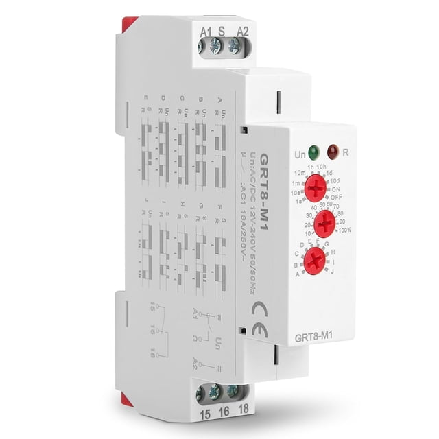 PinesC Delay Time Relay, Timer Relay Delay Off Multifunctional Time Delay Relay, On Off Timing Relay with 10 Functions DIN Rail Mount AC/DC 12V~240V