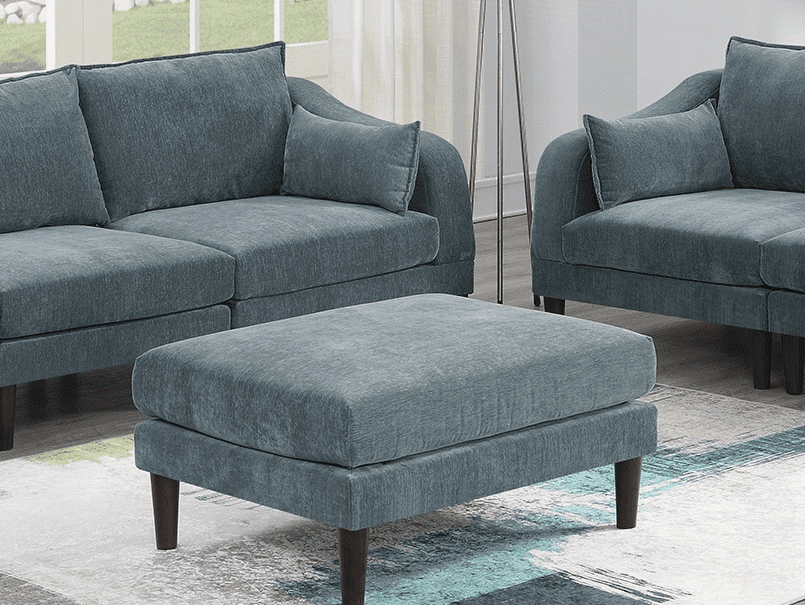 Beautiful Mineral Color Ottoman | Morgan Fabric 1pc Ottoman with Soft Cushion & Wood Legs for Living Room Furniture