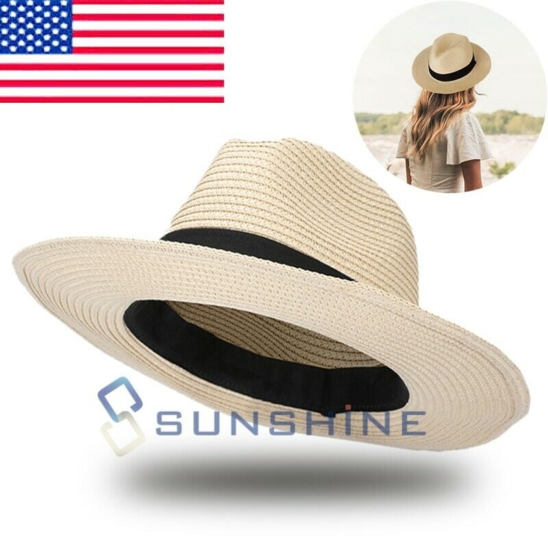 Lanzom Women Wide Brim Straw Panama 