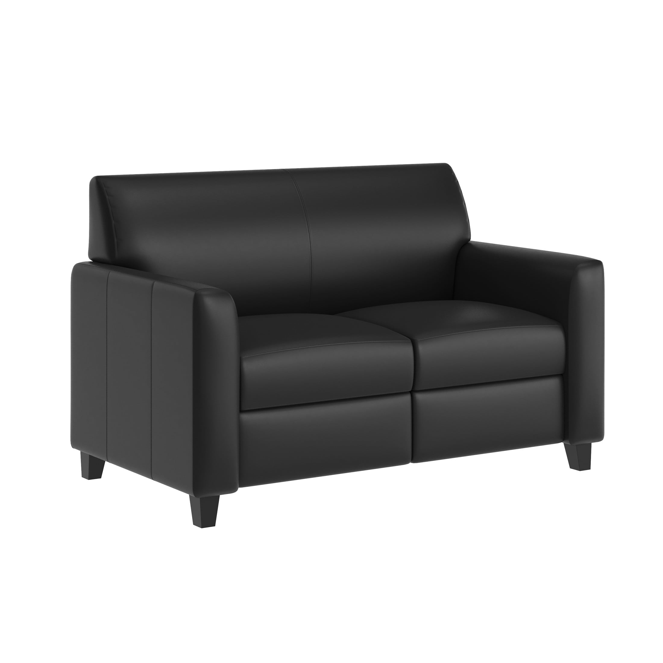Flash Furniture Black LeatherSoft Reception Loveseat with Right Side Charging Bank, Includes 2 Outlets, 2USB Ports, 1 USB-C Port, Solid Wood Legs