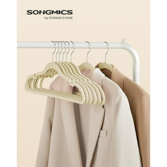 SONGMICS 50 Pack Velvet Hangers Non-Slip Clothes Hangers Suit Hangers with 360° Swivel Hook Space-Saving Sand Beige