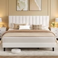 thumbnail image 3 of King Size Bed Frame, Velvet Upholstered Platform Bed with Adjustable Vertical Channel Tufted Headboard, No Box Spring Needed, Easy Assembly, White, 3 of 5