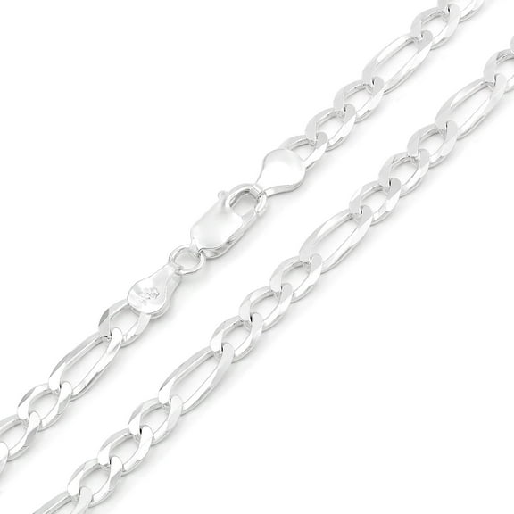 925 Italian Sterling Silver 6mm Solid Figaro Chain, FREE Microfiber Cloth, ITProLux Link Mens Womens Necklace, Giorgio Bergamo